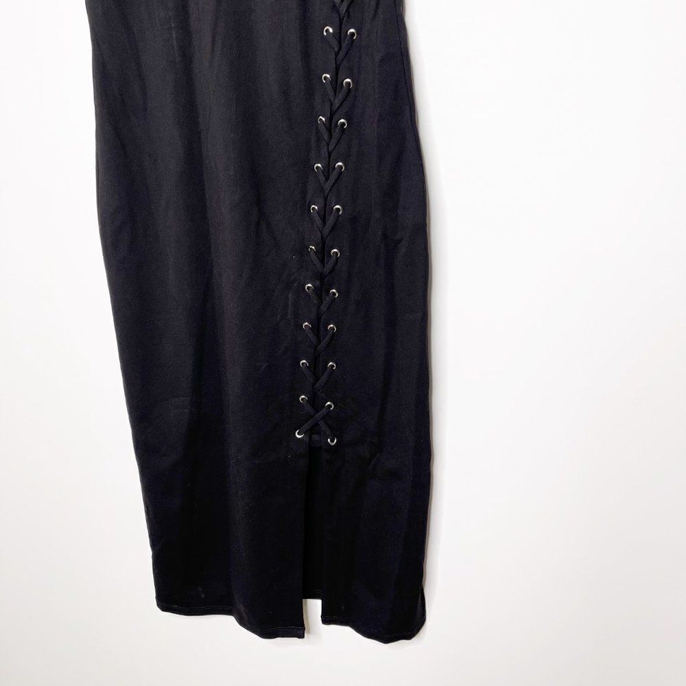 TAHARI Sleeveless Lace-Up Ponte Midi Dress  - Picture 4 of 11